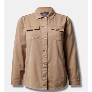 Torrid Denim Jacket Shacket Camel Tan Button Front Pockets 100% Cotton Size 2/2X